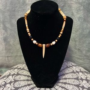 Boho wood bead necklace with claw